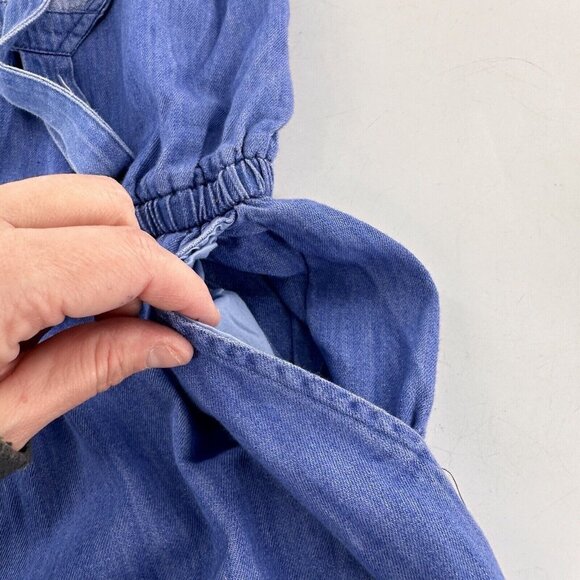 Old Navy Jumpsuit Blue Chambray Denim Pockets XL Elastic Waist Square Neck - Picture 13 of 16